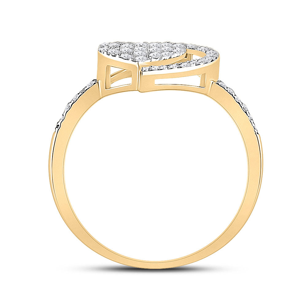 10K Yellow Gold Womens Round Diamond Heart Ring 1/5 Cttw, Womens Size: 5-10