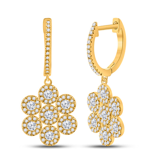 10K Yellow Gold Womens Round Diamond Dangle Earrings 1 Cttw