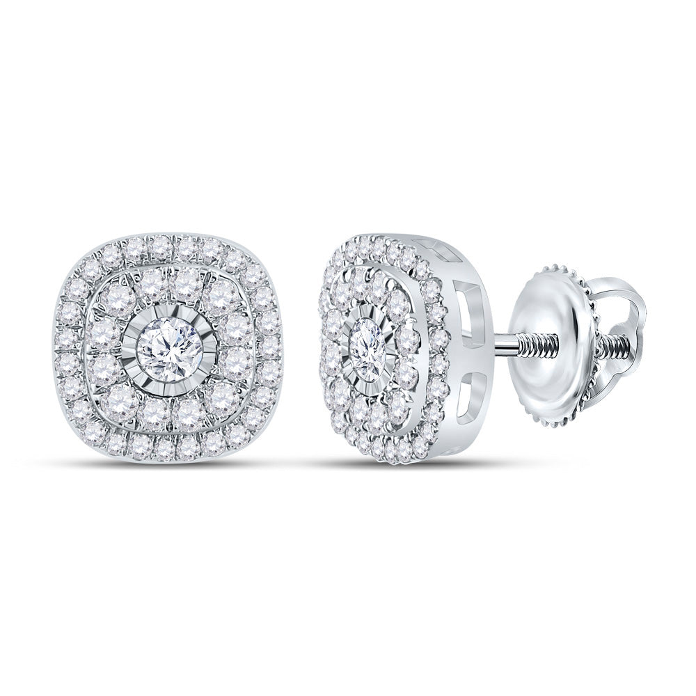 10K White Gold Womens Round Diamond Square Earrings 3/8 Cttw