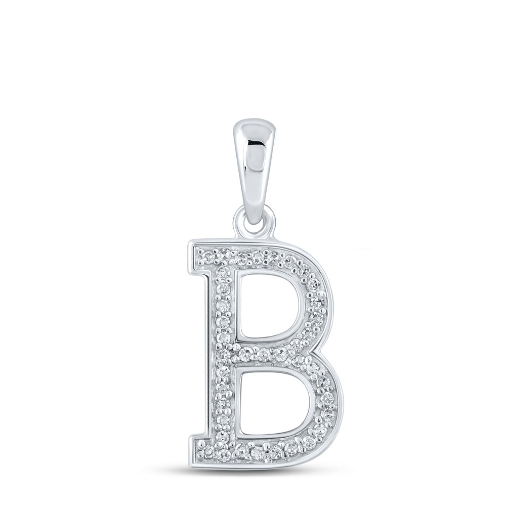 10K White Or Yellow Gold Womens Round Diamond Initial B Letter Pendant