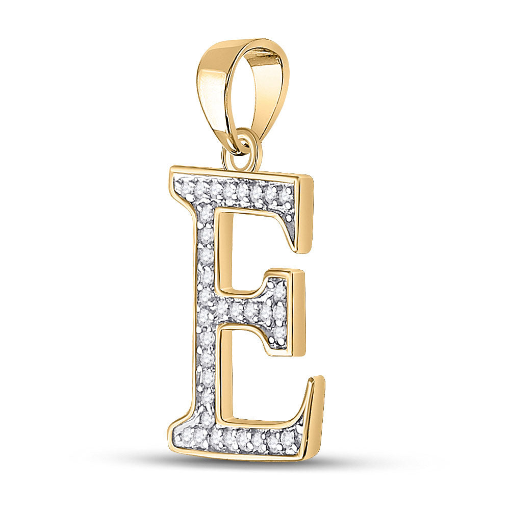 10K Yellow Gold Womens Round Diamond Initial E Letter Pendant 1/12 Cttw, Length: 0.8 In, Width: 0.46 In