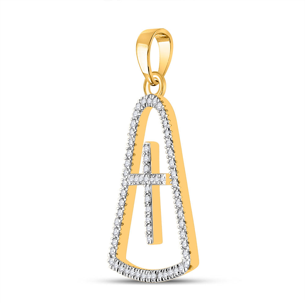 10K Yellow Gold Womens Round Diamond Cross Pendant 1/5 Cttw