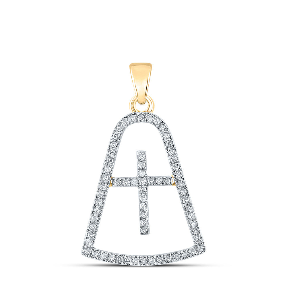 10K Yellow Gold Womens Round Diamond Cross Pendant 1/5 Cttw