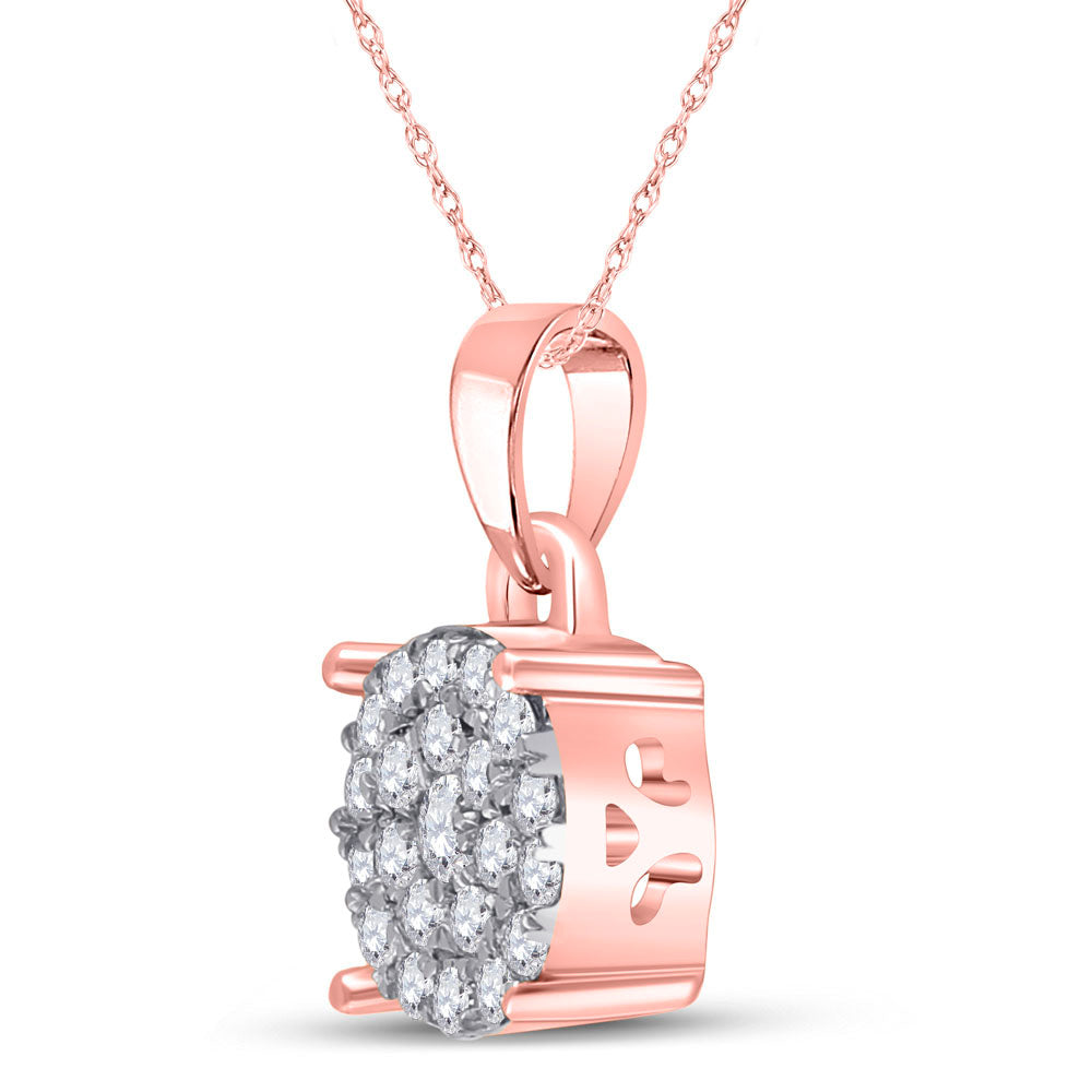 10K Rose Gold Womens Round Diamond Cluster Pendant 1/4 Cttw