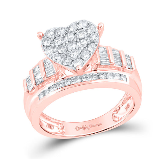 10K Rose Gold Baguette Diamond Heart Bridal Wedding Engagement Ring 1 Cttw, Womens Size: 5-10