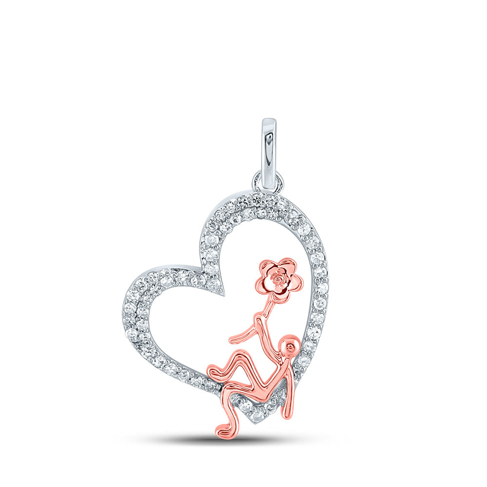 10K Two-tone Gold Womens Round Diamond Heart Pendant 1/5 Cttw
