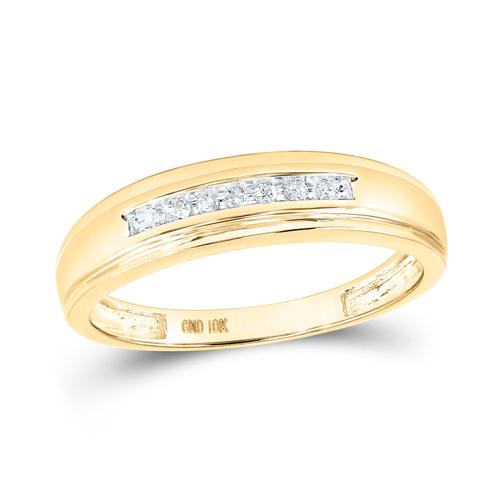 10K Yellow Gold Mens Round Diamond Wedding Band Ring 1/12 Cttw, Mens Size: 7-13