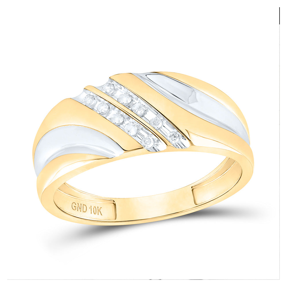 10K Yellow Gold Mens Round Diamond 2-tone Wedding Anniversary Band Ring 1/8 Cttw, Mens Size: 7-13