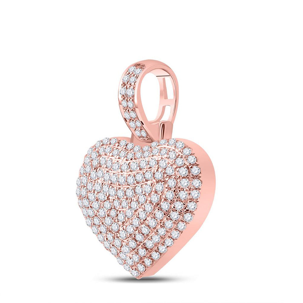10K Rose Gold Mens Round Diamond Heart Charm Pendant 1/2 Cttw, Length: 0.78 In, Width: 0.61 In