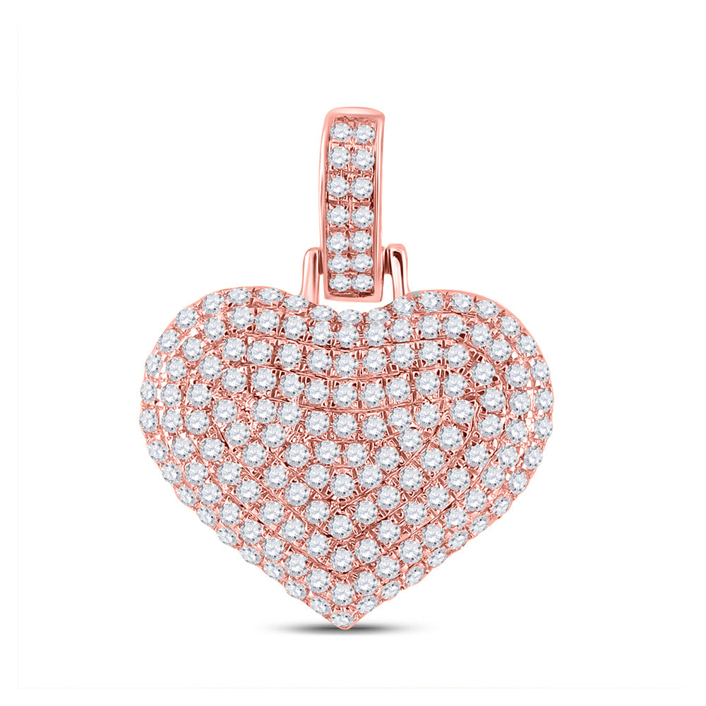 10K Rose Gold Mens Round Diamond Heart Charm Pendant 1/2 Cttw, Length: 0.78 In, Width: 0.61 In
