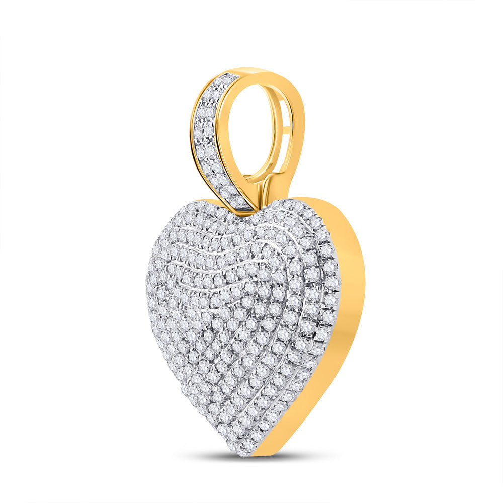 10K Yellow Gold Mens Round Diamond Heart Charm Pendant 3/4 Cttw, Length: 1 In, Width: 0.75 In