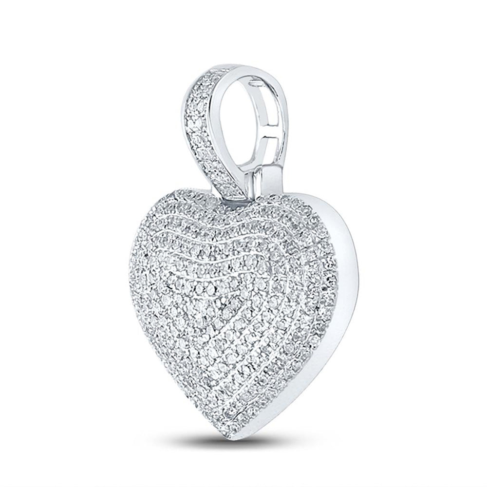 10K White Gold Womens Round Diamond Charmed Heart Pendant 3/4 Cttw, Length: 1 In, Width: 0.75 In