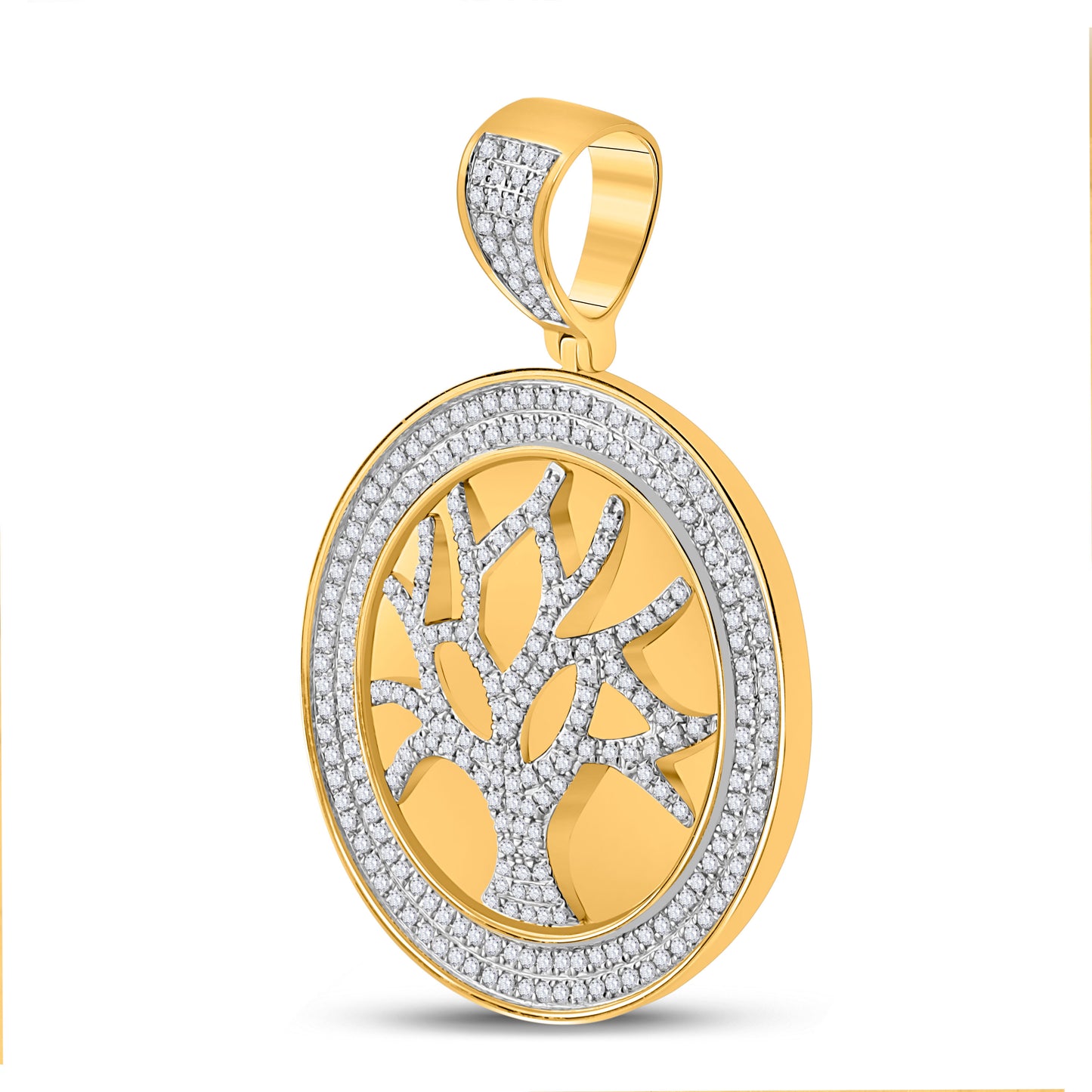 10K Yellow Gold Mens Round Diamond Tree of Life Charm Pendant 7/8 Cttw
