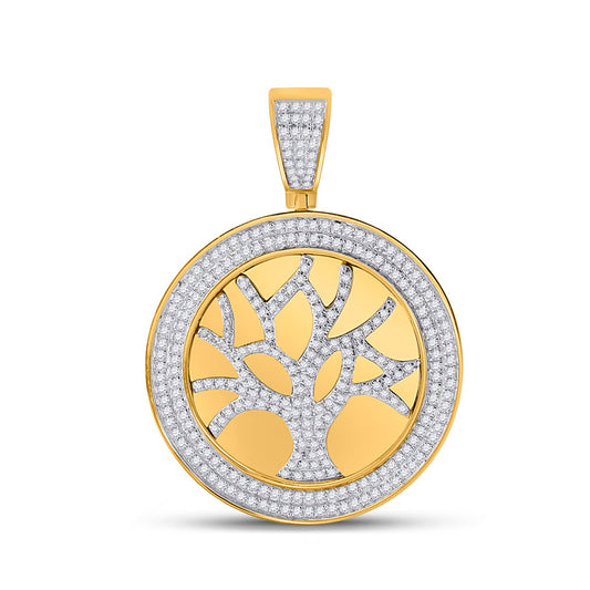 10K Yellow Gold Mens Round Diamond Tree of Life Charm Pendant 7/8 Cttw