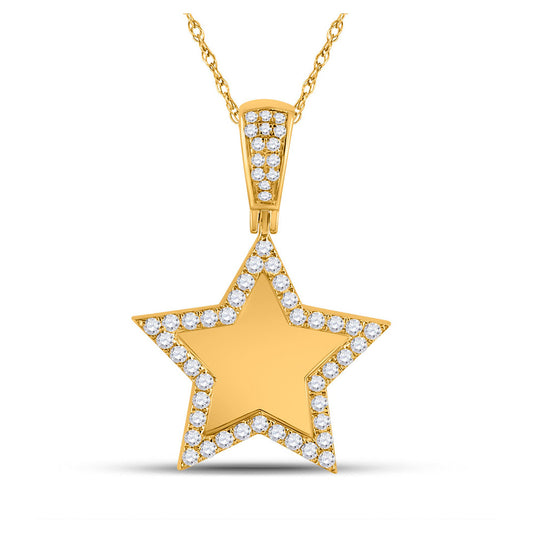 10K Yellow Gold Mens Round Diamond Picture Memory Star Charm Pendant 7/8 Cttw, Length: 1.32 In, Width: 0.98 In