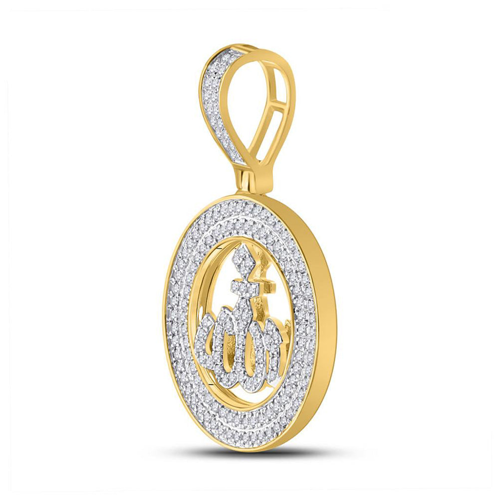 10K Yellow Gold Mens Round Diamond Allah Islam Charm Pendant 1/2 Cttw