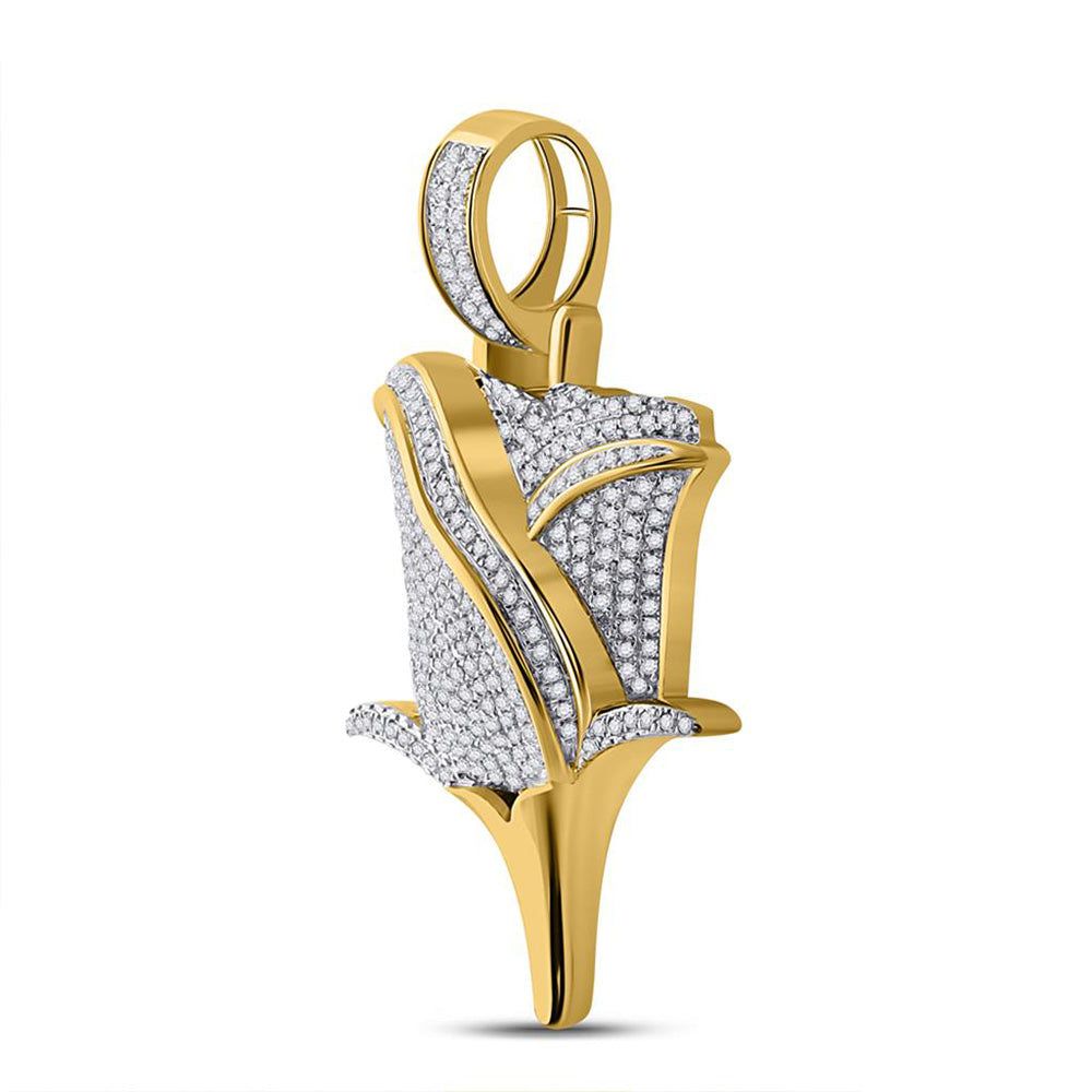 10K Yellow Gold Mens Round Diamond Rose Charm Pendant 7/8 Cttw