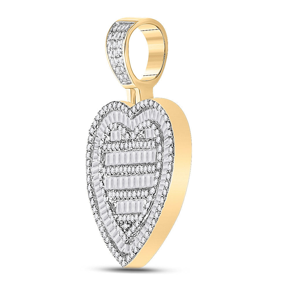 10K Yellow Gold Mens Baguette Diamond Heart Charm Pendant 1-1/3 Cttw, Length: 1.2 In, Width: 0.85 In