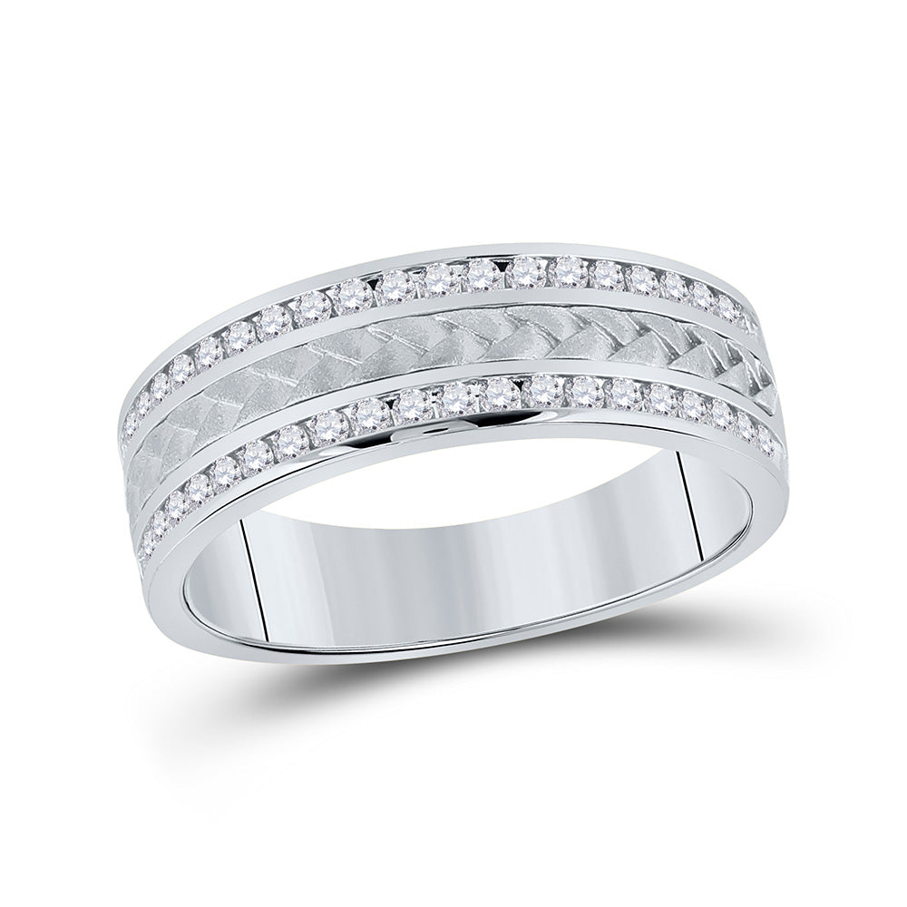 14K White Gold Mens Round Diamond Wedding Braided Band Ring 1/2 Cttw, Mens Size: 7-13