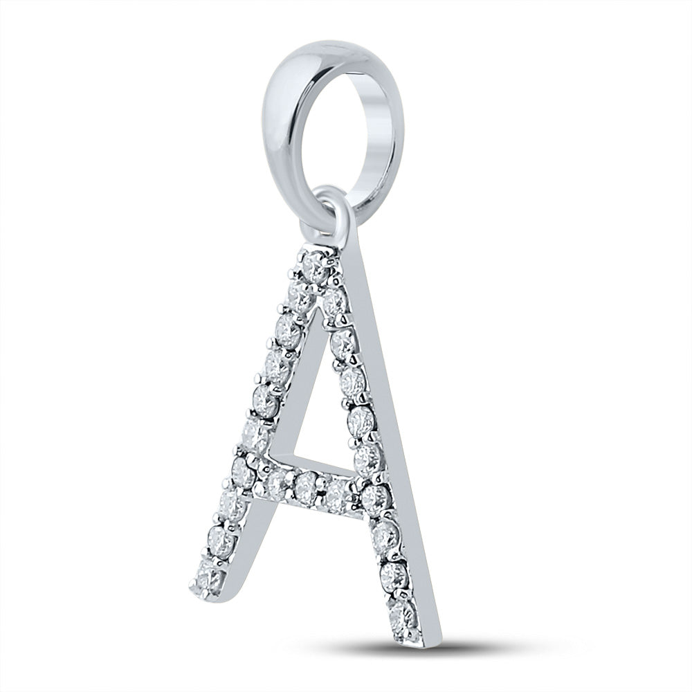 10K White Gold Womens Round Diamond Initial Letter Pendant