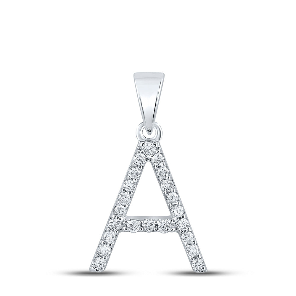 10K White Gold Womens Round Diamond Initial Letter Pendant