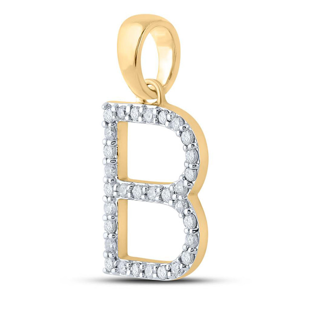 10K White Or Yellow Gold Womens Round Diamond B Initial Letter Pendant