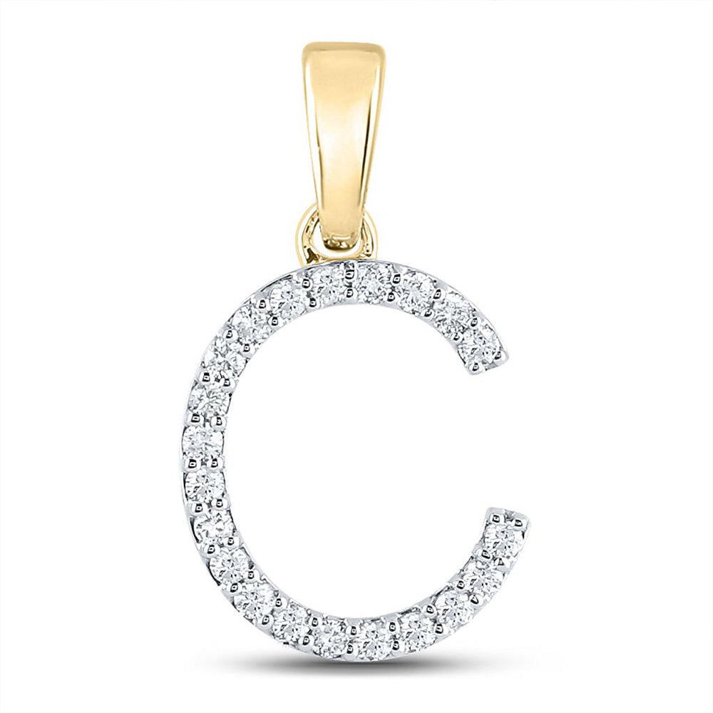 10K Yellow Gold Womens Round Diamond Initial Letter Pendant