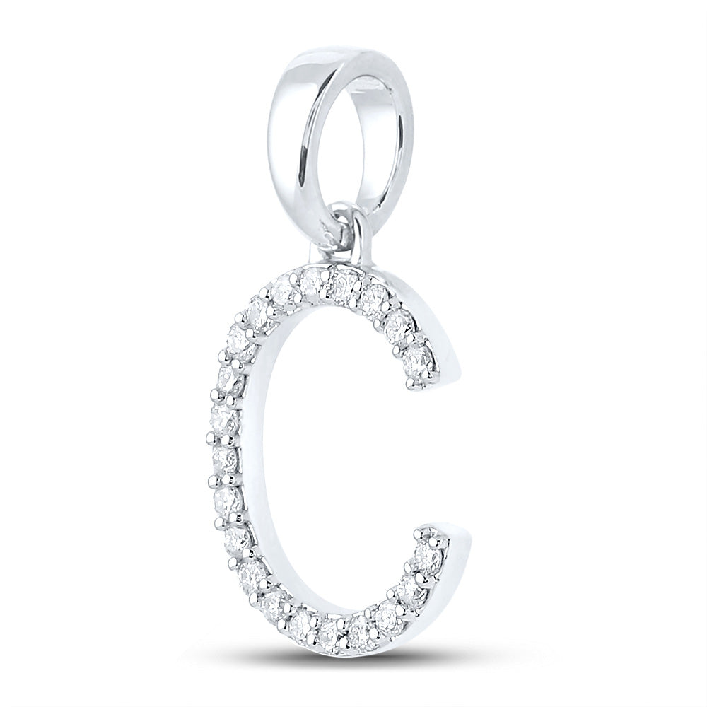 10K White Gold Womens Round Diamond Initial Letter Pendant