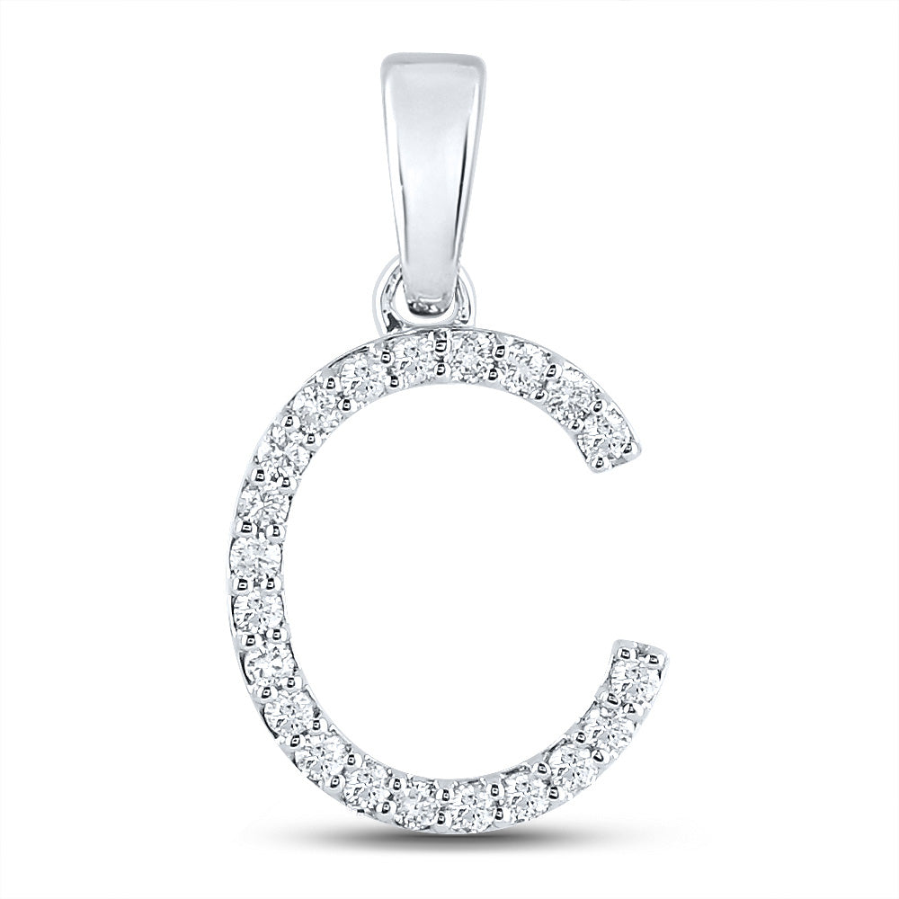 10K White Gold Womens Round Diamond Initial Letter Pendant