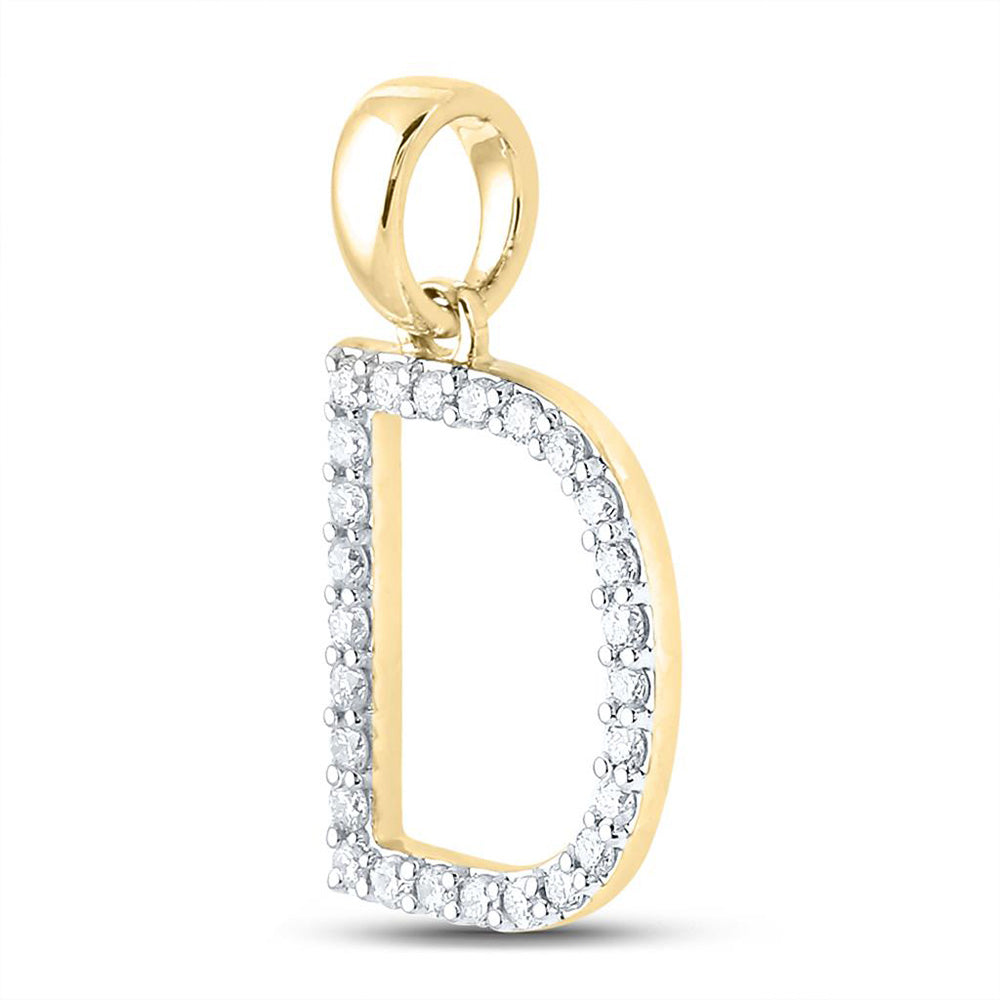 10K Yellow Gold Womens Round Diamond Initial Letter Pendant