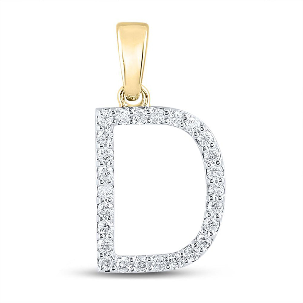 10K Yellow Gold Womens Round Diamond Initial Letter Pendant