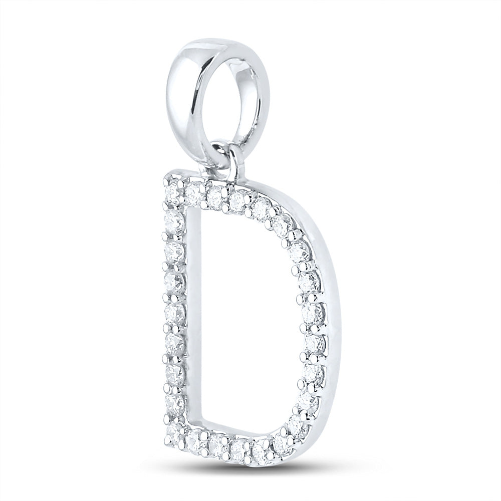10K White Gold Womens Round Diamond Initial Letter Pendant