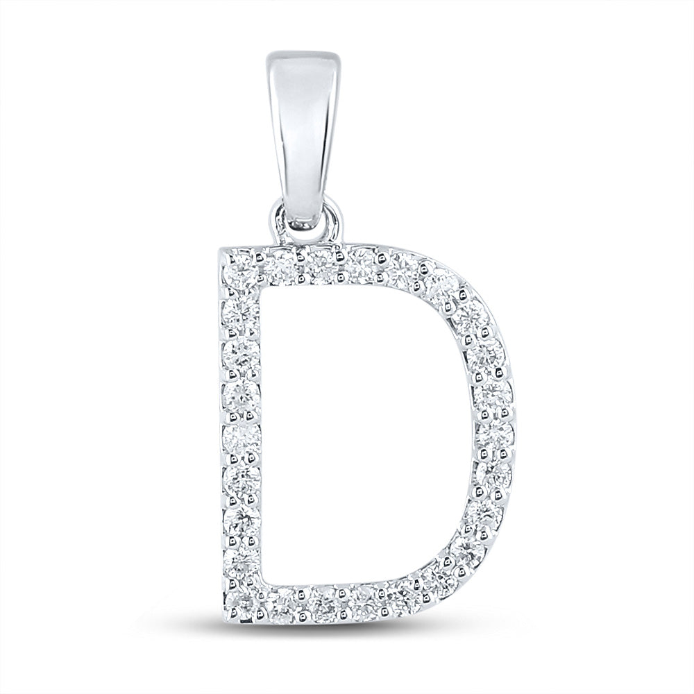 10K White Gold Womens Round Diamond Initial Letter Pendant
