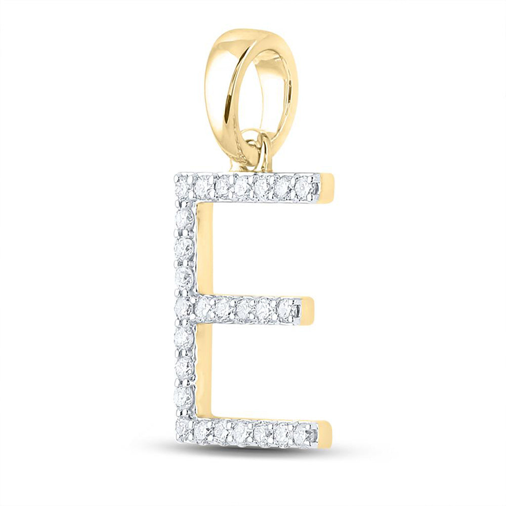 10K Yellow Gold Womens Round Diamond Initial Letter Pendant