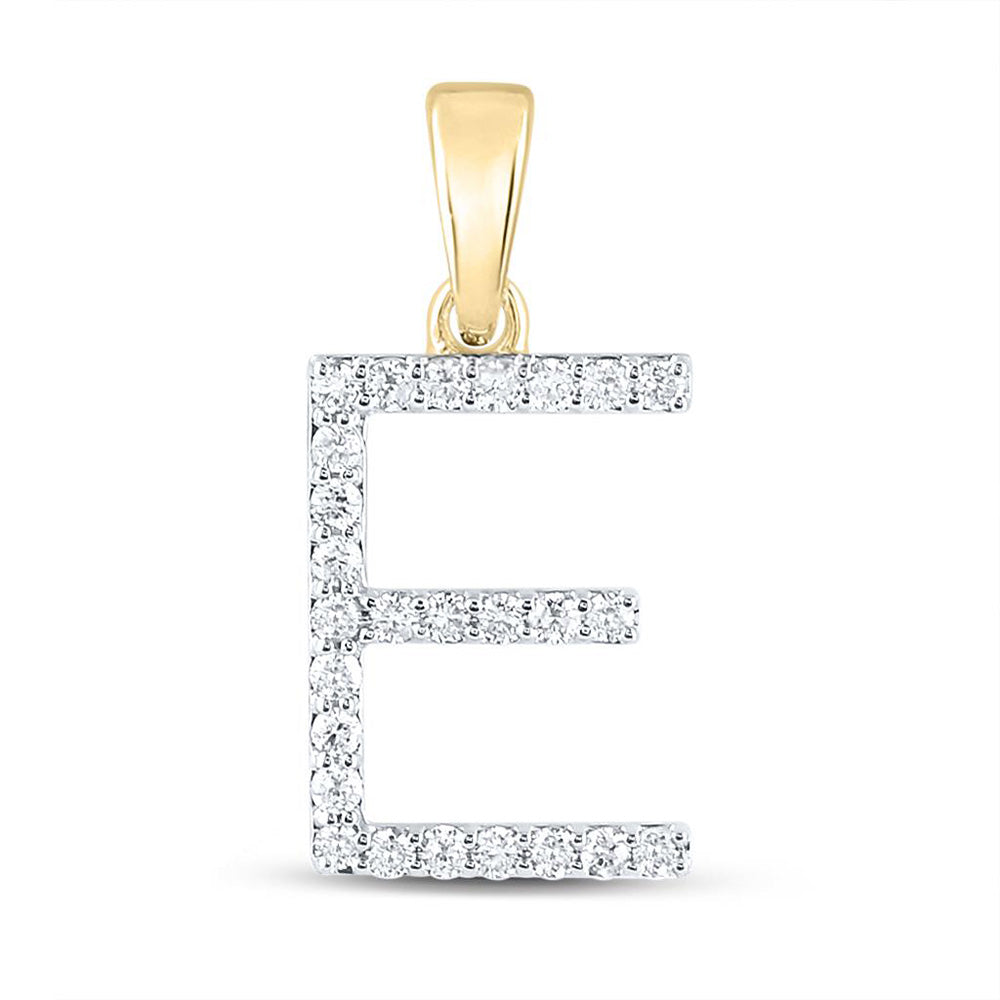 10K Yellow Gold Womens Round Diamond Initial Letter Pendant