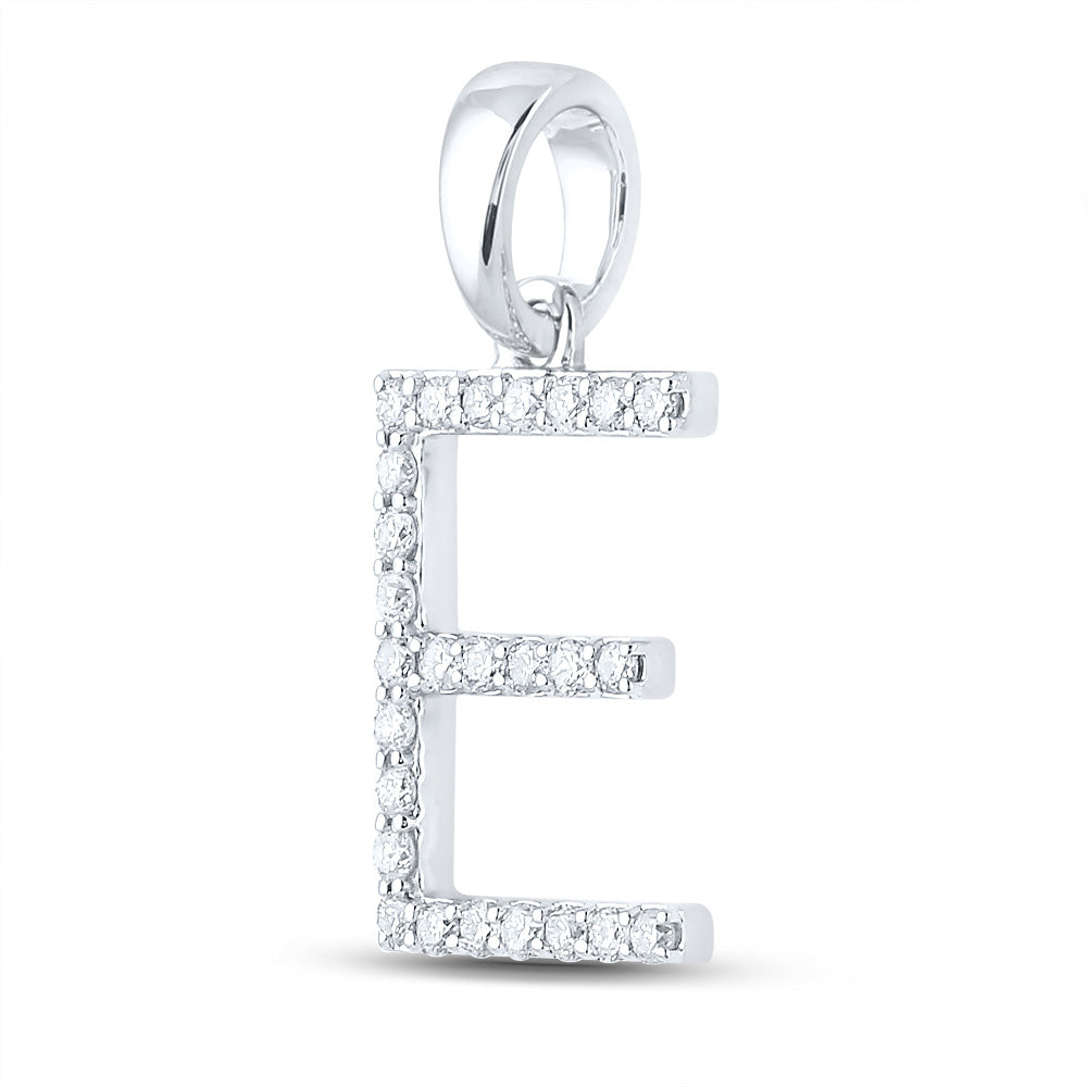 10K White Gold Womens Round Diamond Initial Letter Pendant