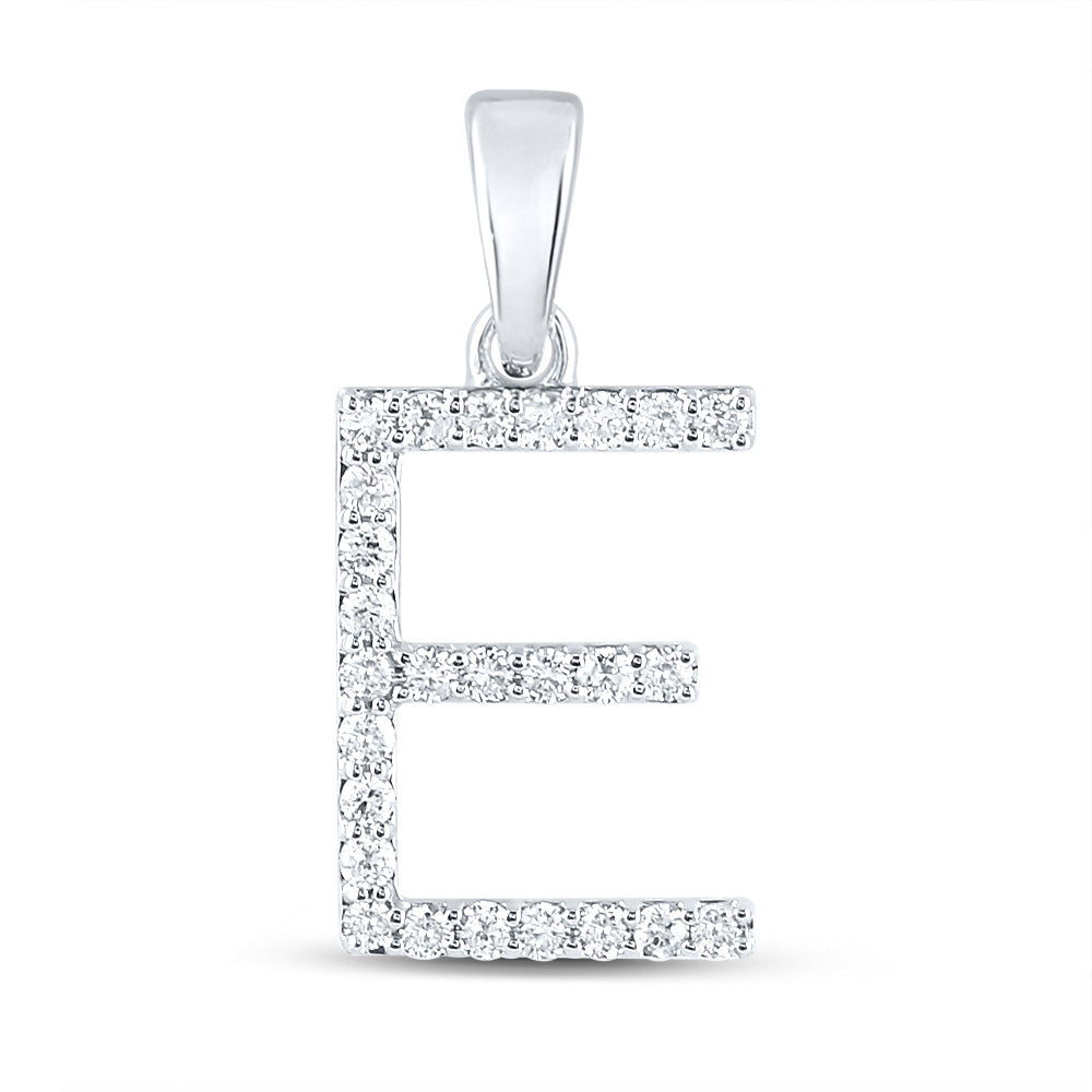 10K White Gold Womens Round Diamond Initial Letter Pendant