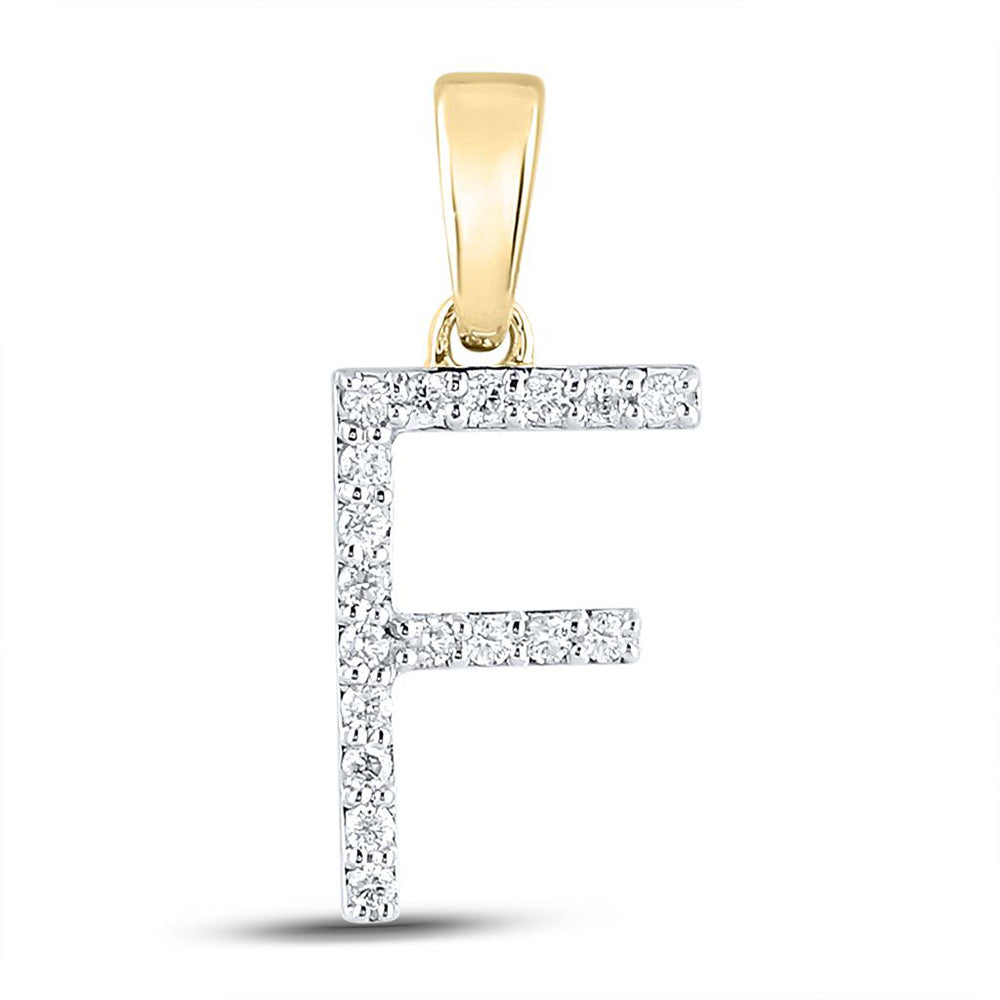 10K Yellow Gold Womens Round Diamond F Initial Letter Pendant 1/8 Cttw, Length: 0.8 In, Width: 0.46 In