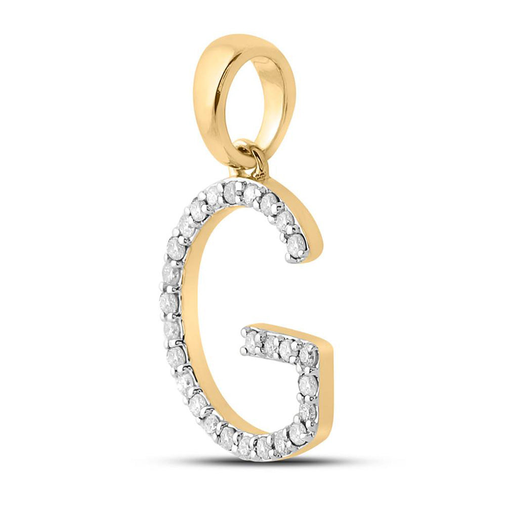 10K Yellow Gold Womens Round Diamond Initial Letter Pendant