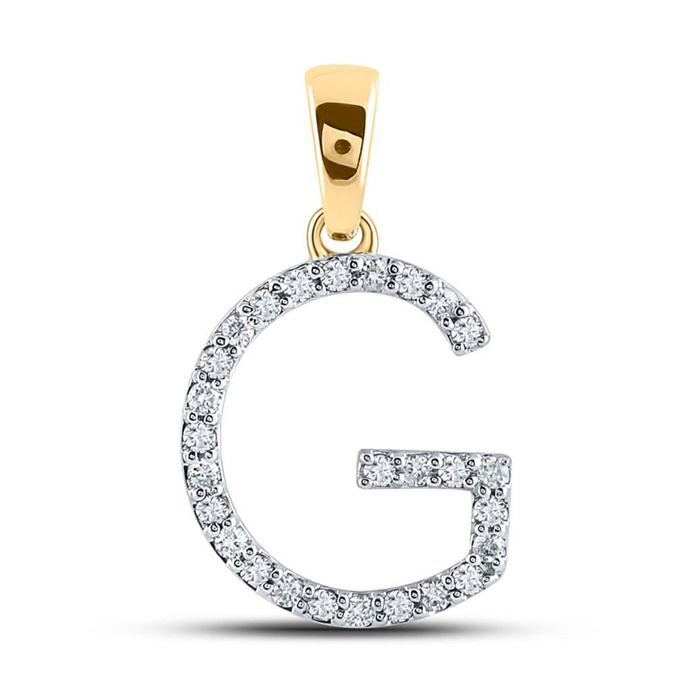 10K Yellow Gold Womens Round Diamond Initial Letter Pendant
