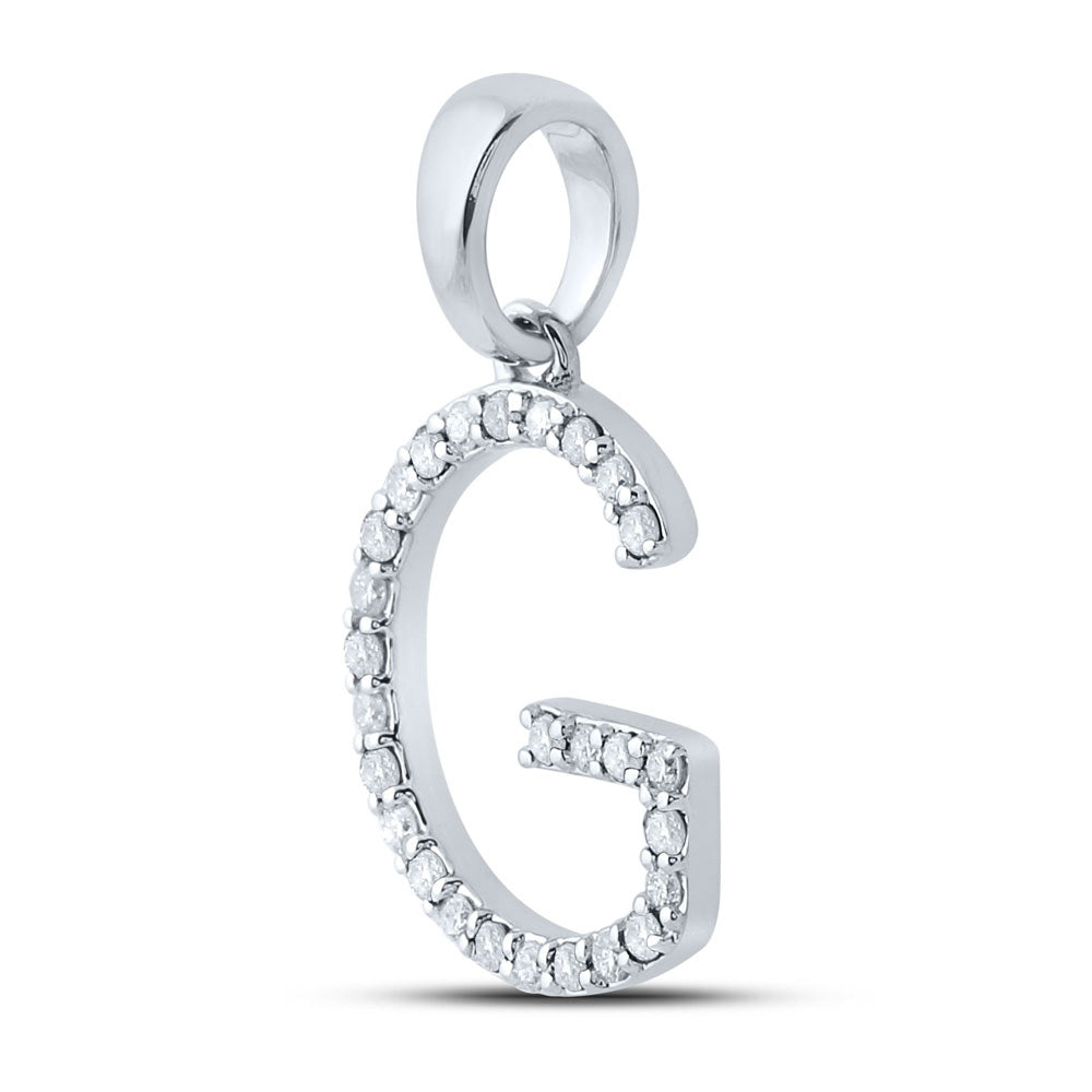 10K White Gold Womens Round Diamond Initial Letter Pendant