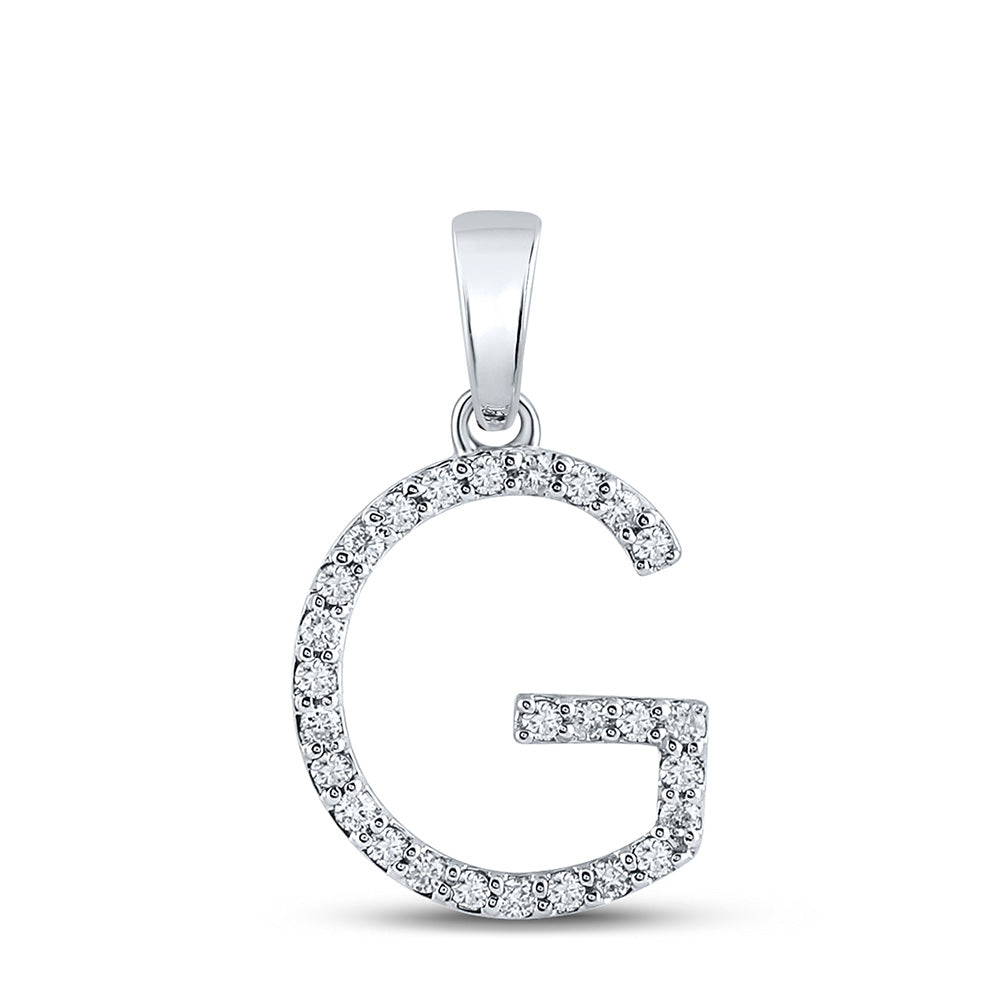 10K White Gold Womens Round Diamond Initial Letter Pendant