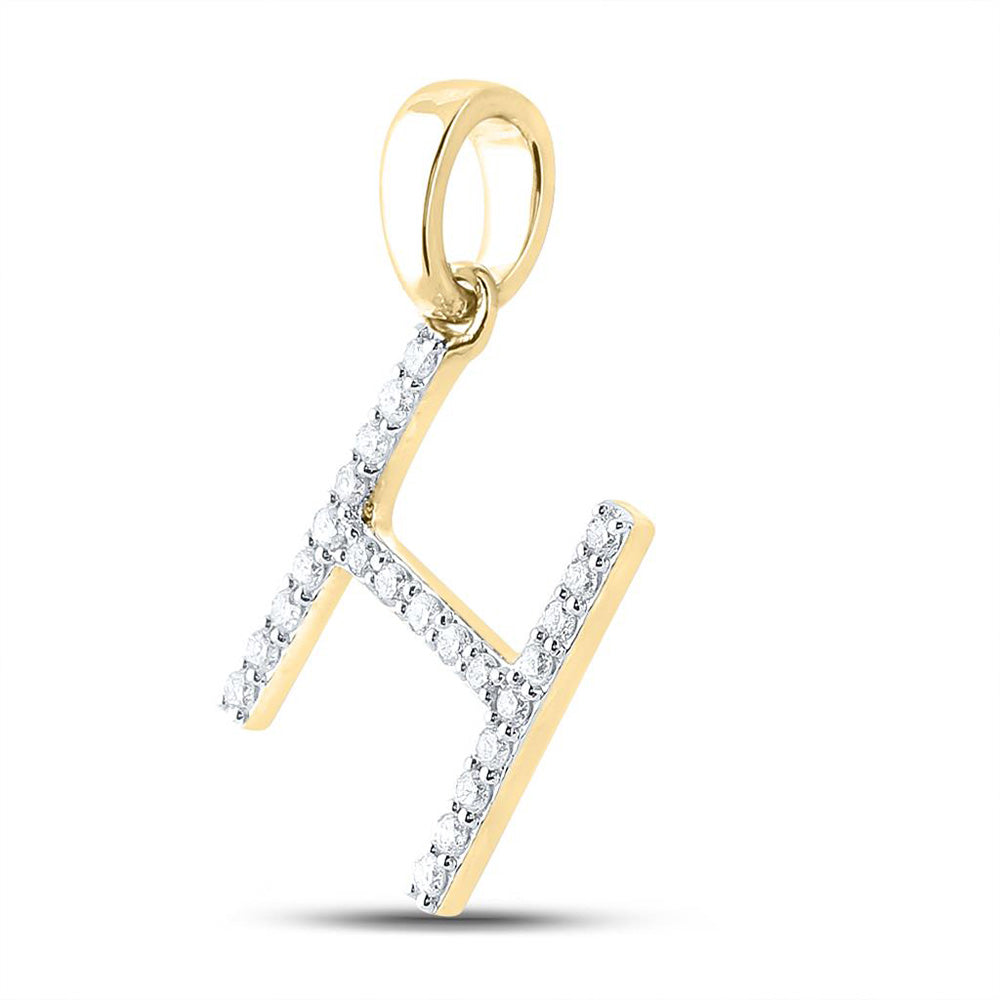 10K Yellow Gold Womens Round Diamond Initial Letter Pendant