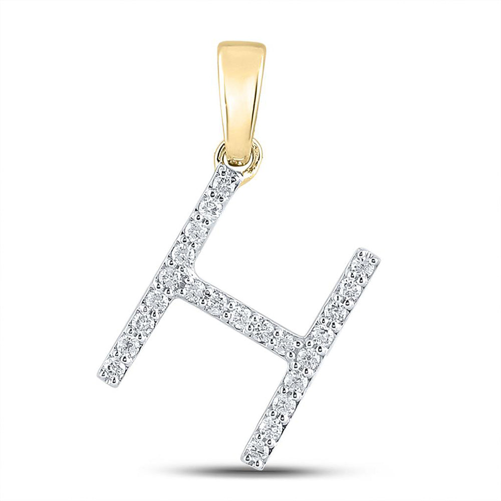 10K Yellow Gold Womens Round Diamond Initial Letter Pendant