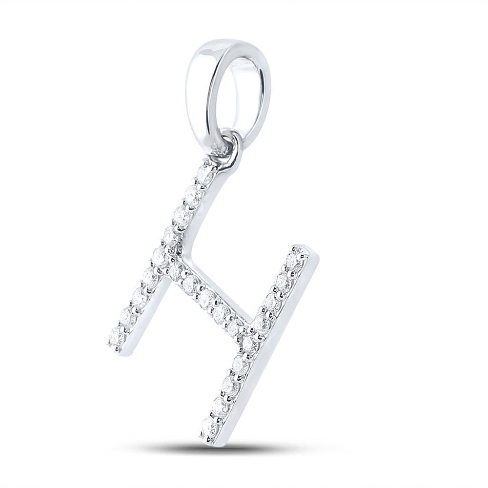 10K White Gold Womens Round Diamond Initial Letter Pendant