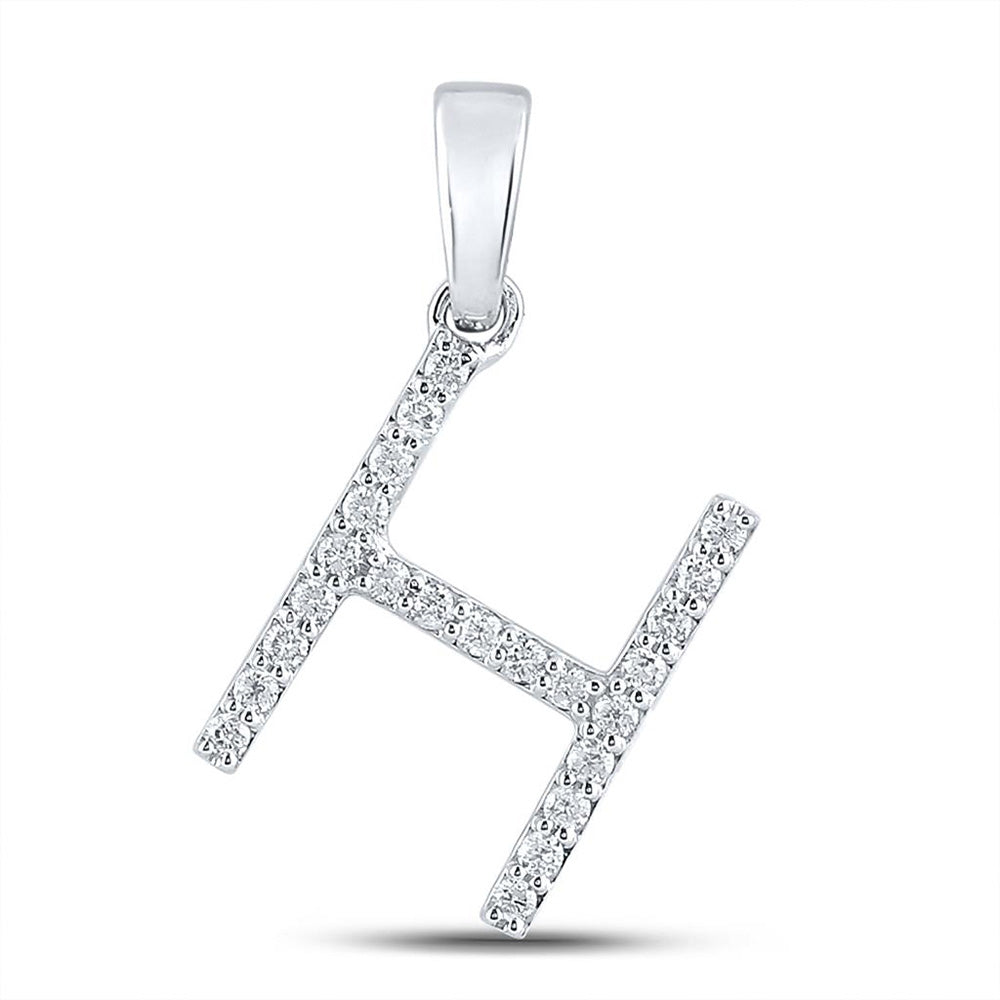 10K White Gold Womens Round Diamond Initial Letter Pendant