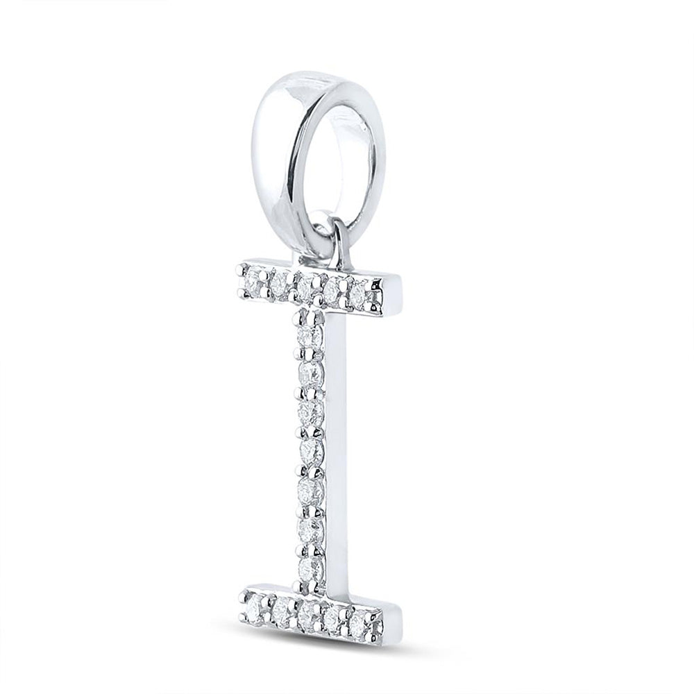 10K White Gold Womens Round Diamond I Initial Letter Pendant 1/8 Cttw, Length: 0.8 In, Width: 0.46 In