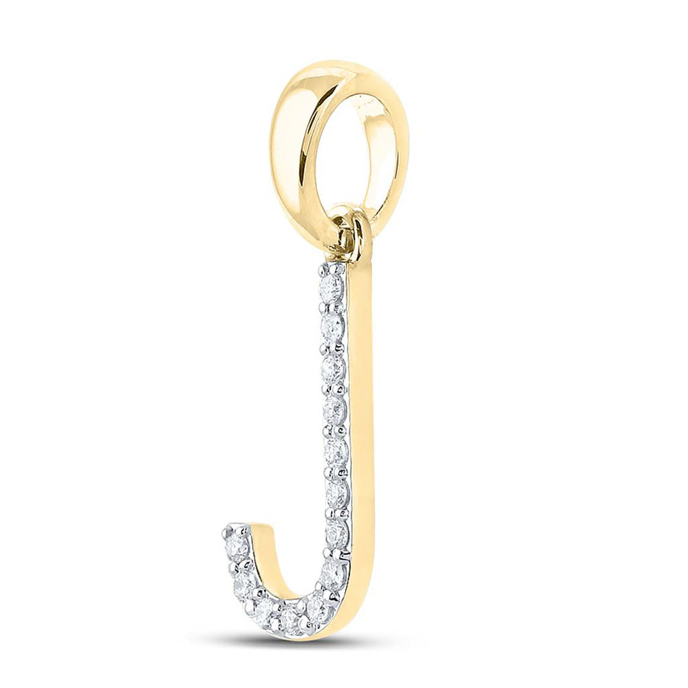 10K White Or Yellow Gold Womens Round Diamond J Initial Letter Pendant