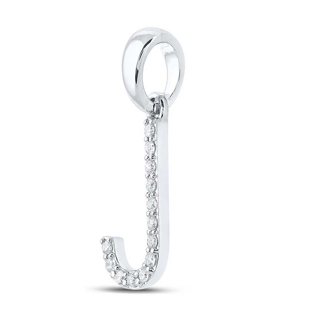 10K White Or Yellow Gold Womens Round Diamond J Initial Letter Pendant