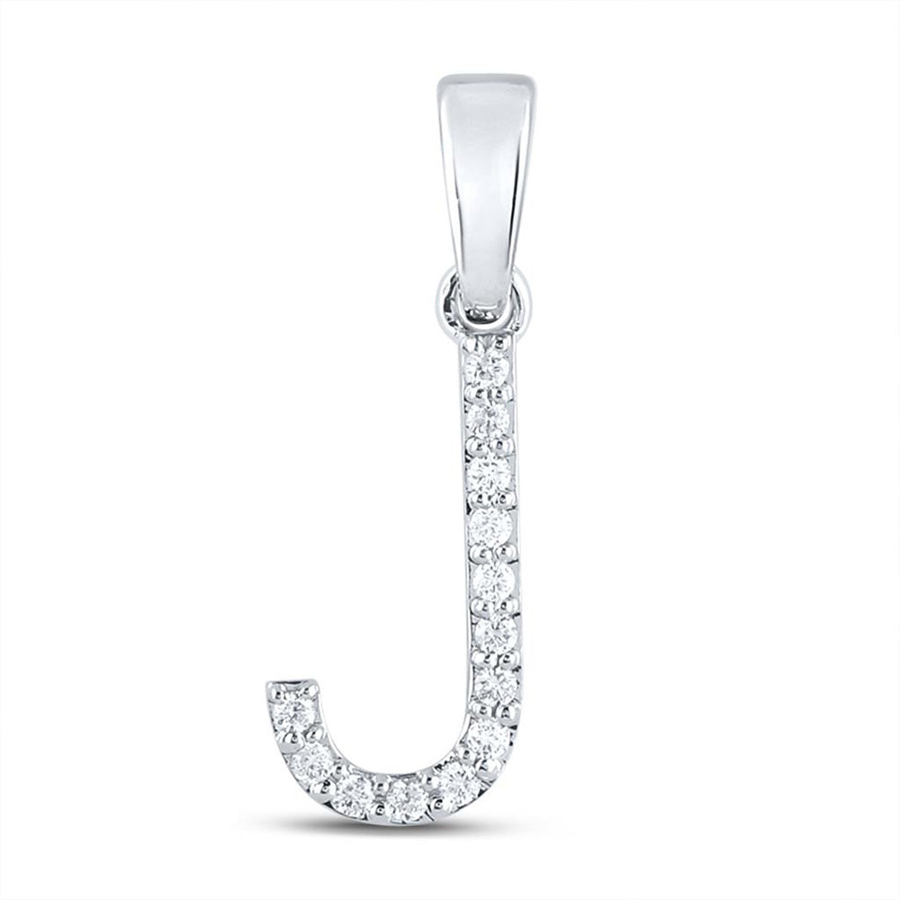 10K White Or Yellow Gold Womens Round Diamond J Initial Letter Pendant